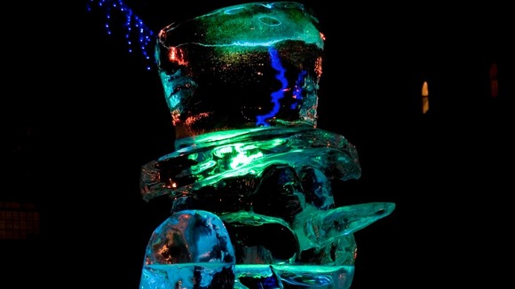 A snowman ice sculpture.