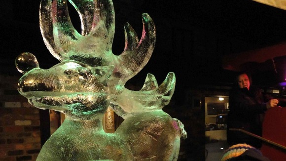 A reindeer ice sculpture.