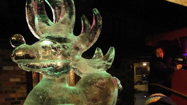 A reindeer ice sculpture.