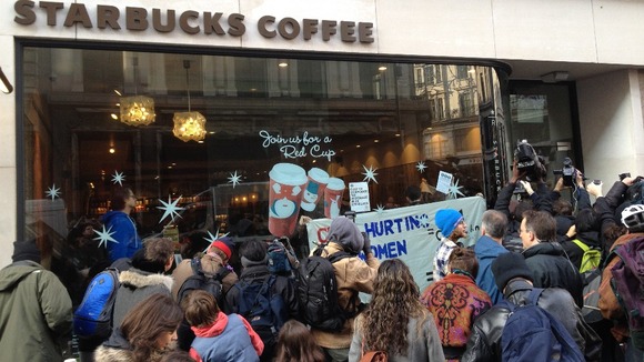Protests at Starbucks Stores in London