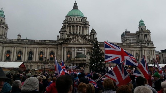 Marchers reach City Hall bearing Union flags