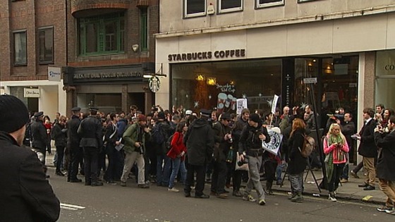 Protesters outside a Starbucks in London