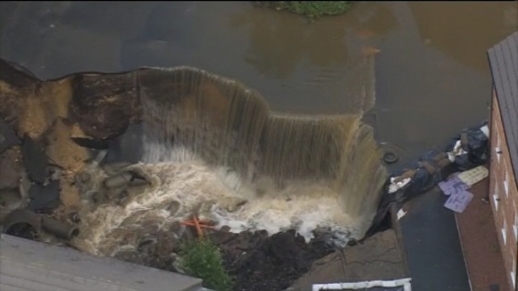 Flooding at Newburn, in Newcastle, where a culvert collapsed