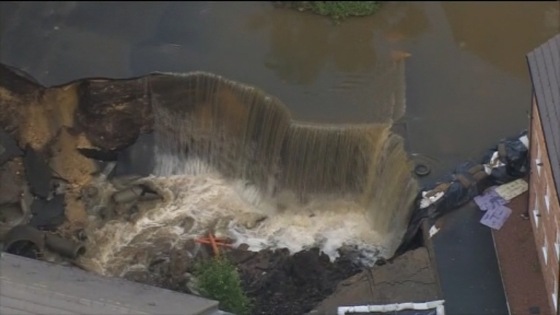 Flooding at Newburn, in Newcastle, where a culvert collapsed