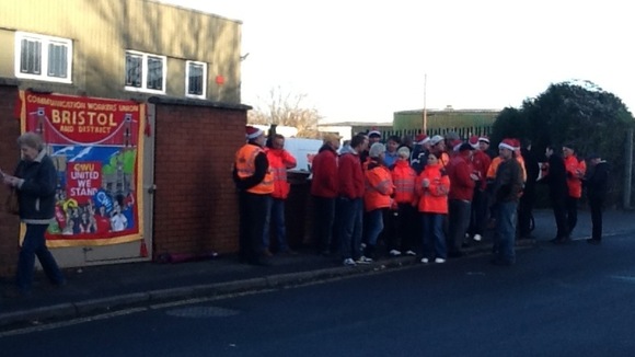 Postal workers on strike in Bristol