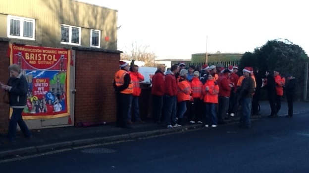 Postal workers on strike in Bristol