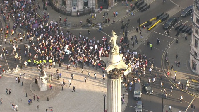 The protest ramps up around Trafalgar Square