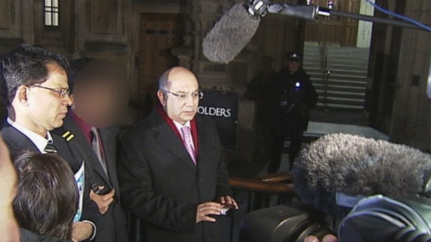 Keith Vaz and Jacintha Saldanha's husband speak to the media outside the House of Commons