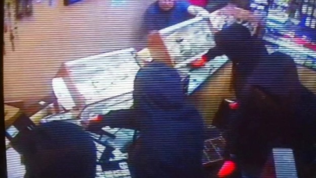 Thieves smashed the glass counter 