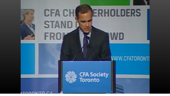 Mark Carney gives a speech in Canada