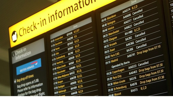 An information board at Terminal 5 of Heathrow