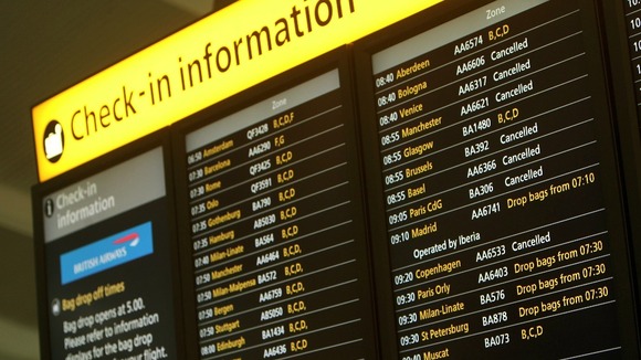 An information board at Terminal 5 of Heathrow