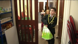Kane Rigney donates food to the Food Bank at at Stockport South Food Bank Chelwood Baptist Church