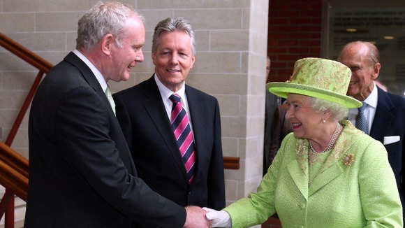 The Queen shaking hands in June with Northern Ireland Deputy First Minister Martin McGuinness