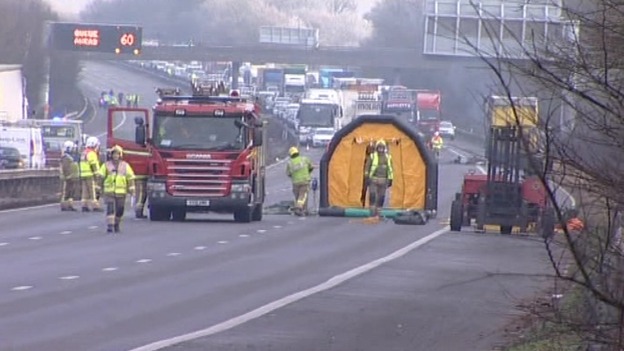 Fire crews at the scene of the lorry fire 