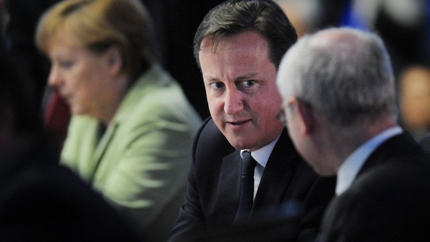 David Cameron chats with EU President Herman Van Rumpuy at the G20 summit in June