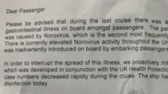 Letter given to passengers on board the cruise ship P&O Oriana