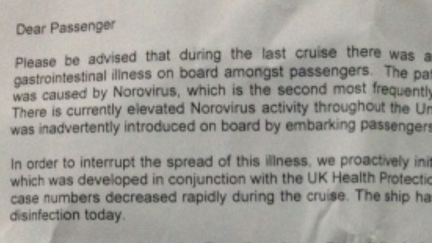 Letter given to passengers on board the cruise ship P&O Oriana