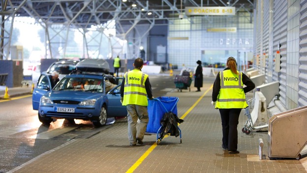 Cleaners arrive at the Ocean Terminal in Southampton