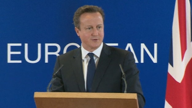 Prime Minister David Cameron speaking at the EU summit in Brussels