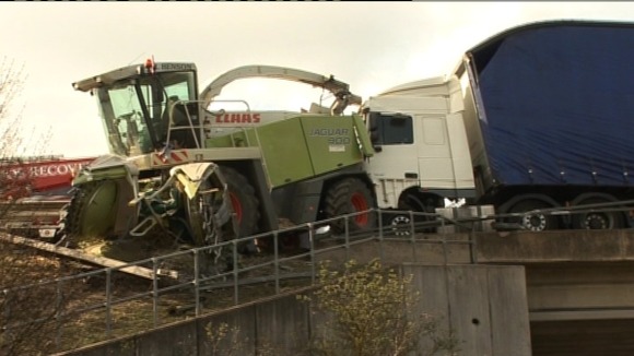 Combine harvester crash