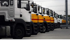 Tankers standing idle at the Shell petrol tanker depot