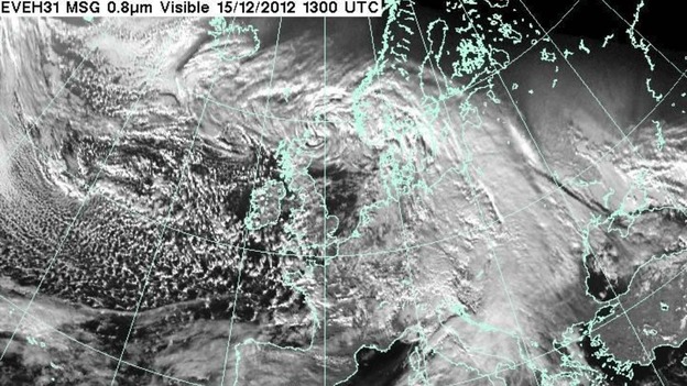 A satellite image shows cloud cover gathering over the UK
