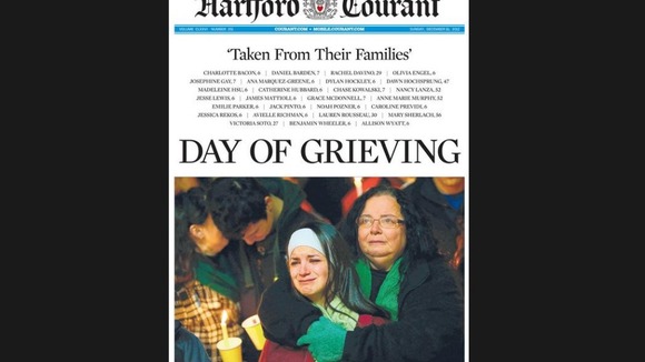 The front page of the Hartford Courant 16 December 2012