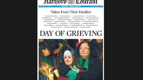 The front page of the Hartford Courant 16 December 2012