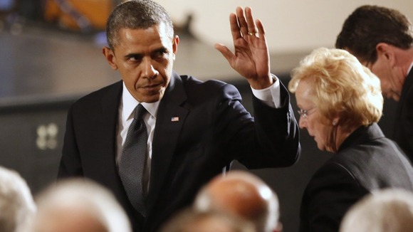 Barack Obama arriving at the vigil in Newtown, Connecticut