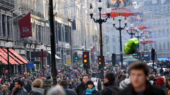 Christmas shoppers pack Regents Street.