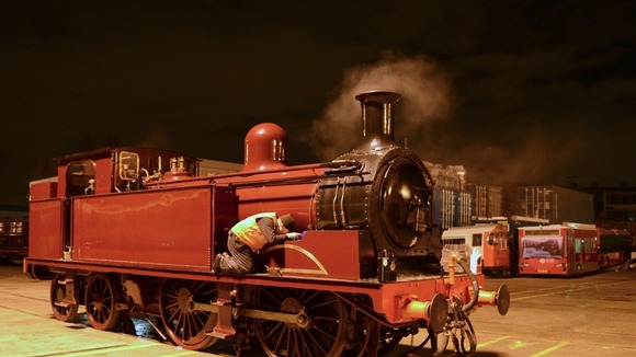Preparing steam train for anniversary celebrations.