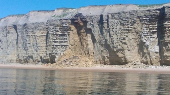 The scene of the landslide near Burton Bradstock