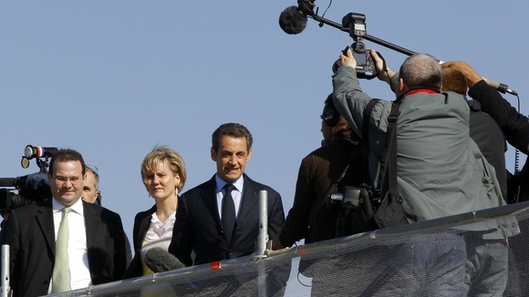 Nicolas Sarkózy visits to a solar power plant in Toul-Rosieres