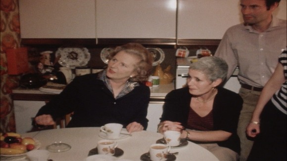 Margaret Thatcher visiting the home of a couple who bought their home through the Right to Buy scheme in the eighties.