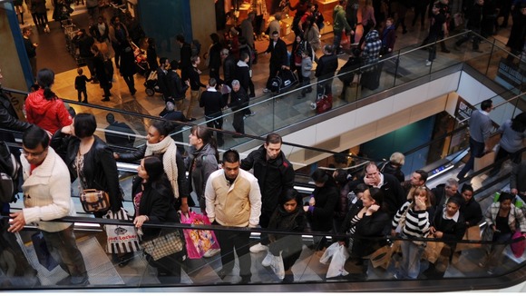 Christmas shoppers in Westfield shopping centre in Stratford