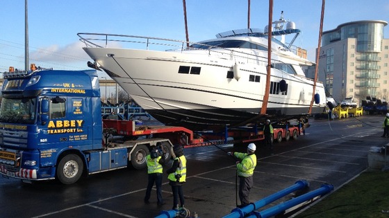 Superyacht on its way to London Boat Show.