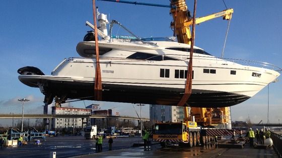 Superyacht on its way to London Boat Show.