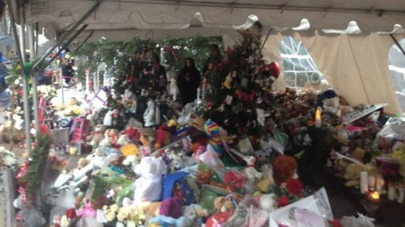 This is the memorial in the heart of Sandy Hook where they stood for a minute's silence