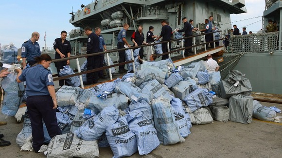 Mail bags being loaded on board