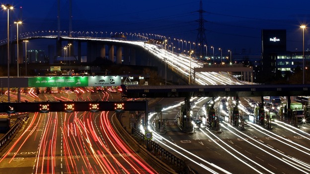 As the light fades the Christmas get away gets serious on the Queen Elizabeth II Bridge at Dartford