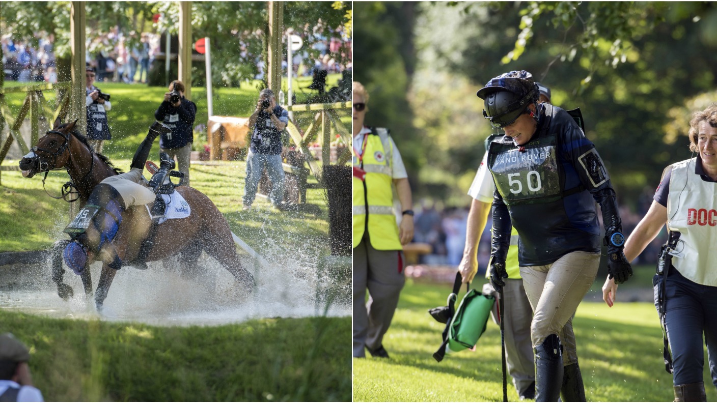 Zara Tindall left soaked after falling from her horse into water at