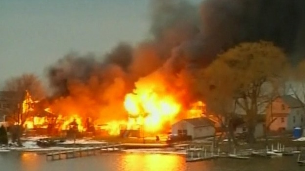 The scene of the fire in Webster, New York