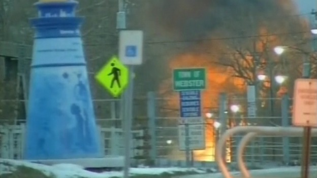 The scene of the fire in Webster, New York