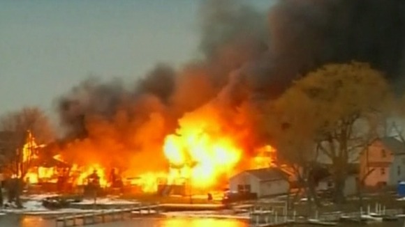 The scene of the fire in Webster, New York