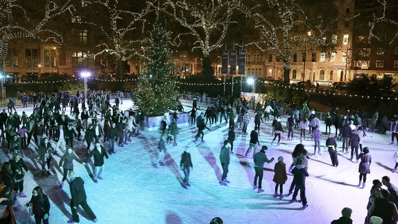 Ice Skating rink at the Natural History Museum in London.