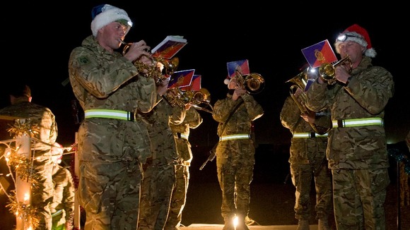 Soldiers celebrating in Camp Bastion