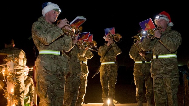 Soldiers celebrating in Camp Bastion