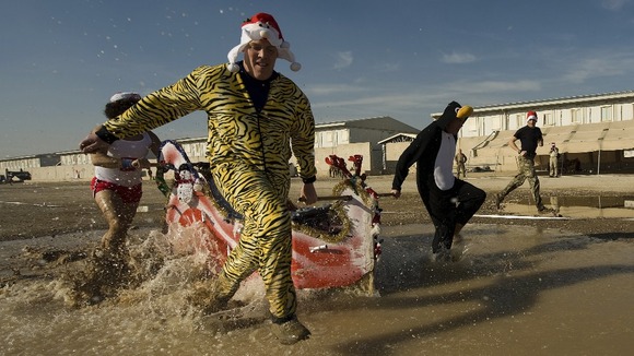 Despite the lack of anything resembling snow, a sleigh race