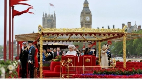 The Queen and other members of the Royal family onboard the Spirit of Chartwell during the Diamond Jubilee Pageant